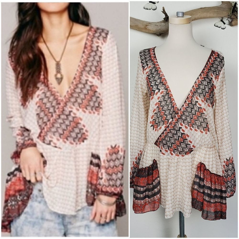 Freepeople boho top tribal deep plunge